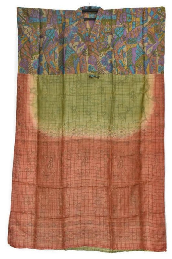 Vintage Silk Kaftan: Hand Printed Long Maxi Gown … - image 8