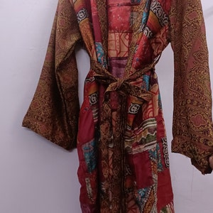 "Fashion-forward women's kimono in a stunning silk patchwork design"