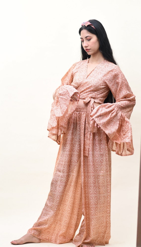 Trendy Cream & Brown robe Top - Boho Style Hippie… - image 5