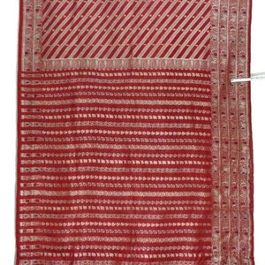 Vintage Satin Saree 100% Pure Silk Banarasi Sari Red Hand Woven Heavy Brocade Weave 5 Yard Indian Craft Fabric. image 4