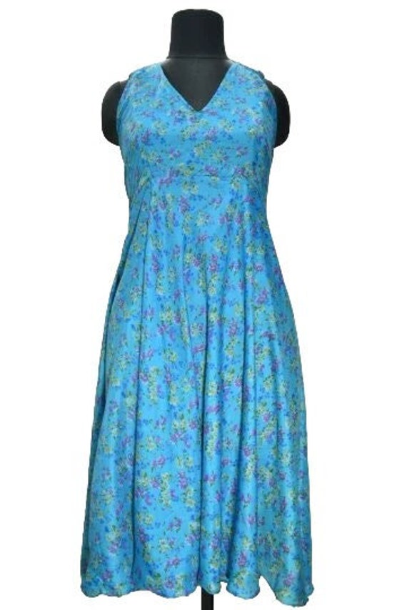 Long Cotton Boho Dress with Lace Detail - Blue