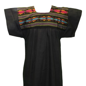 BLACK Mexican Dress Style Dress with Tribal Rhombus Pattern Beautiful, Colorful, Long Dress, Embroidered, Woven, Maxi