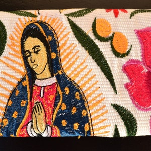 Portefeuille en cuir fait main Pochette main main jaune VIRGIN MARY Bifold Portefeuille en cuir Portefeuille brodé à la main Portefeuille