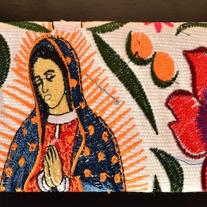 Cartera de cuero hecha a mano embrague hecho a mano AZUL VIRGIN MARY Bifold Cartera de cuero