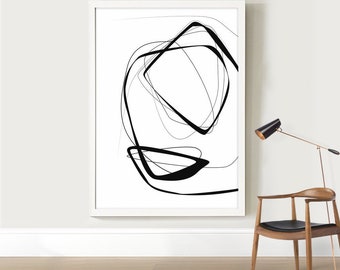 Noir blanc impression d’Art, Art abstrait imprimable, minimaliste, Art, Poster noir et blanc, coup de pinceau Art mural, Line Art, Abstract Art de dessin