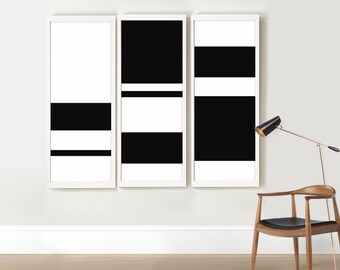 Set of 3 Prints, Black and White Wall Art, Geometric Print, Abstract Painting, Monochrome Print, Minimal Print, Large Poster, Large Wall Art