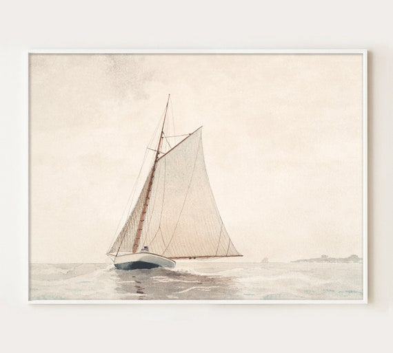 Sail Boat Art Print Coastal Wall Decor Digital Download | Etsy
