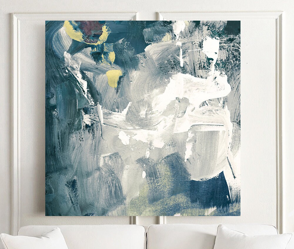 Blue White Wall Art Living Room Decor Abstract Digital Etsy