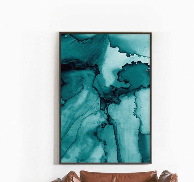 Teal Abstract Art Prints Dark Green Art Living Room Art Etsy