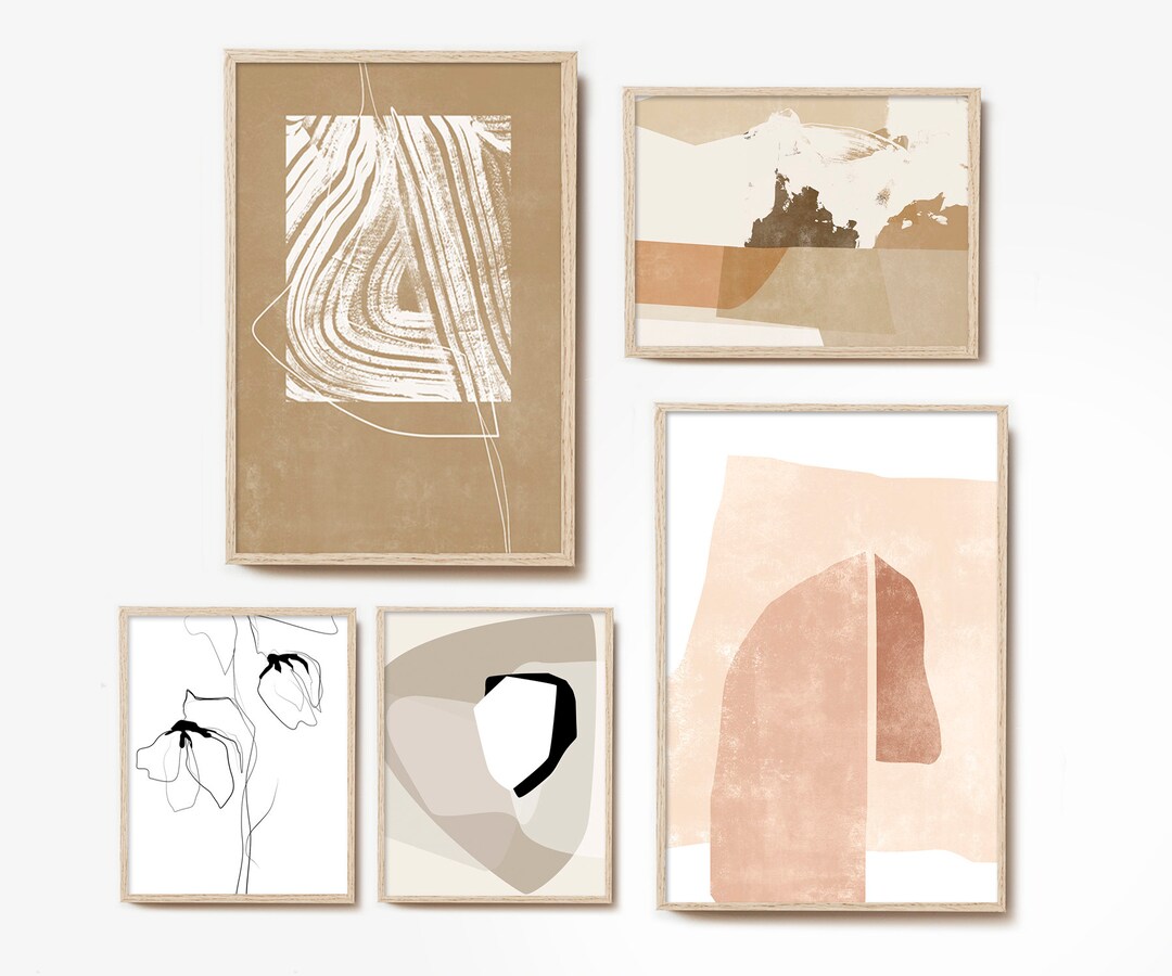 Set of 5 Prints, Gallery Wall Set, Abstract Art Set, Boho Art Print ...