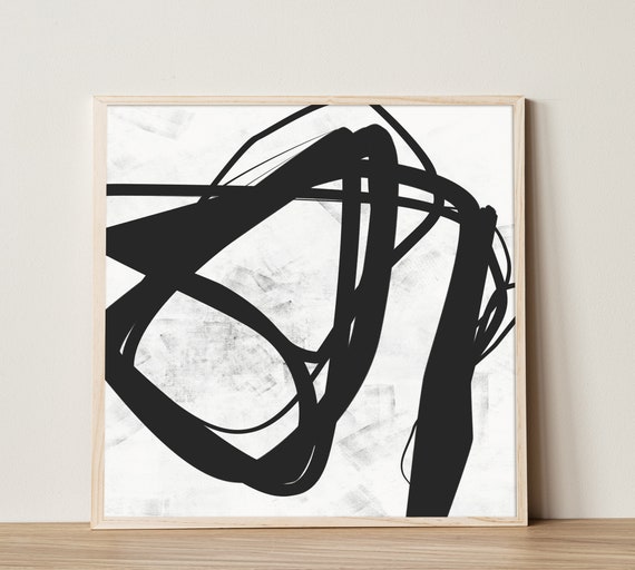 Large Wall Art Abstract Digital Black White Prints Paint Etsy
