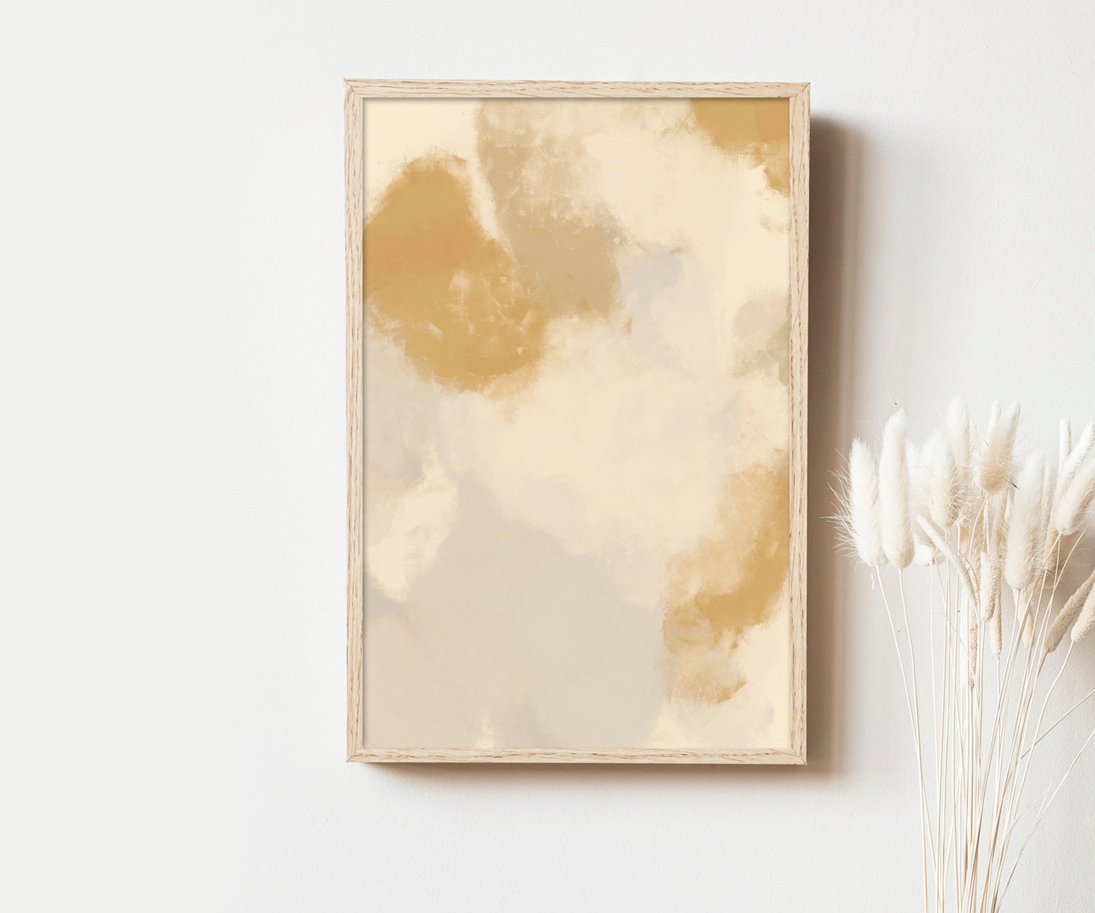 Abstract Art Set of 2 Mustard Yellow Wall Art Beige Art Etsy