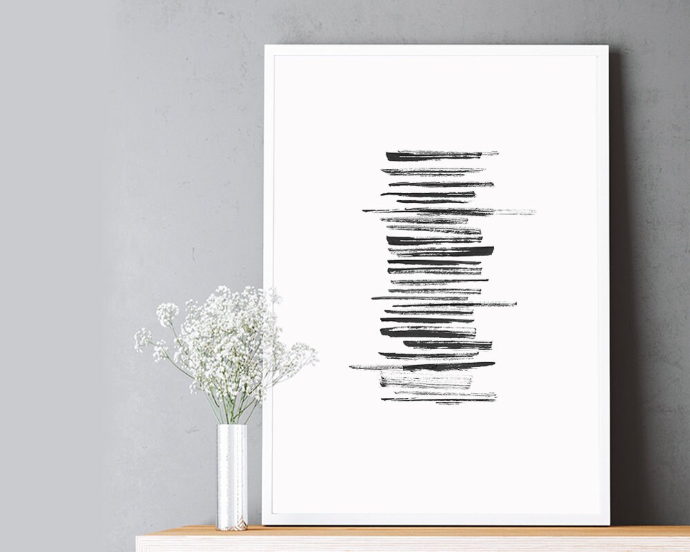 Thin Narrow Ink Stripes Wall Art Black White Minimalist Etsy