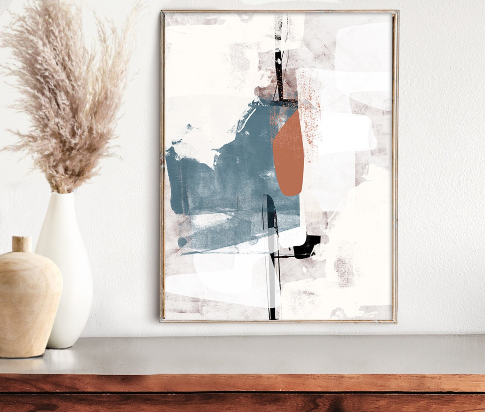 Large Living Room Art Blue Orange Painting Printable Instant Etsy