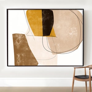 Large Abstract, Minimal Art, Brown Gray Print, Warm Earth Tone Decor, Interior Design, Digital Print, Office Wall Art, Mustard Yellow Decor image 1