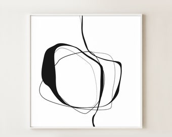 Black and White Art Print, Large Poster, Contemporary Home Decor, Abstract Art Printable, Minimal Line Art, Paint Stroke, Gallery Wall Decor