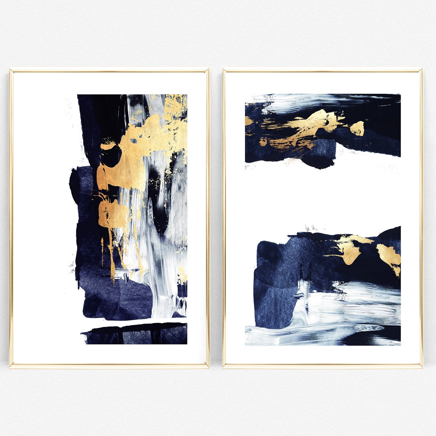 Navy Blue Wall Art Abstract Art Set of 2 Prints Diptych Etsy