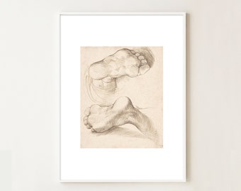 Antique Pencil Drawing, Sketch Art Print, Vintage Print, Feet Poster, Human Anatomy, Digital Download, Printable Art, Large Illustration