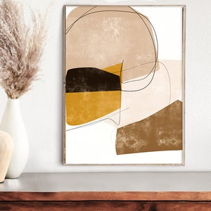 Large Abstract, Minimal Art, Brown Gray Print, Warm Earth Tone Decor, Interior Design, Digital Print, Office Wall Art, Mustard Yellow Decor image 2