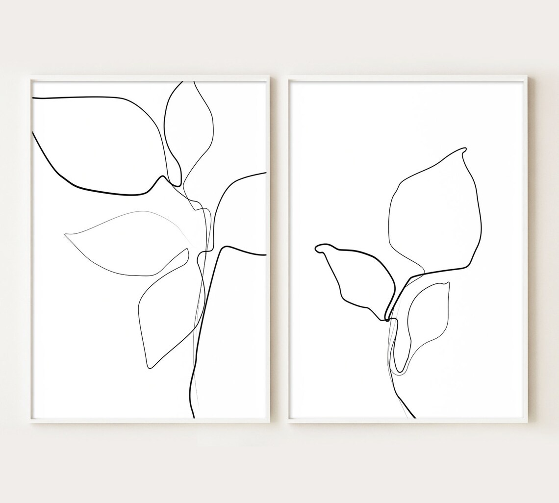 Botanical Wall Art Print Black and White Line Art Minimalist - Etsy