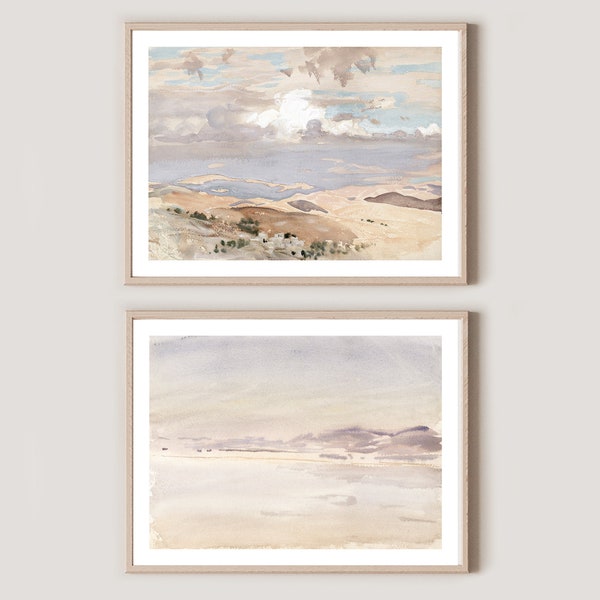 Set of 2 Digital Prints, Watercolor Landscape Prints, Nature Aquarelle, Clouds Print, Mountains Print, Printable Digital Art, 18x24