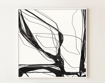 Black White Wall Art, Printable Painting, Abstract Art, Square Art, 40x40 Art, Large Prints, Living Room Art, Abstract Painting, Minimal Art