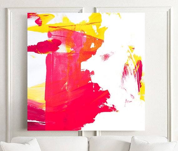 Modern Abstract Art Hot Pink Yellow Painting Large Wall Art Minimalist Home Decor Interior Decoration Printable Livingroom Art Pop Art