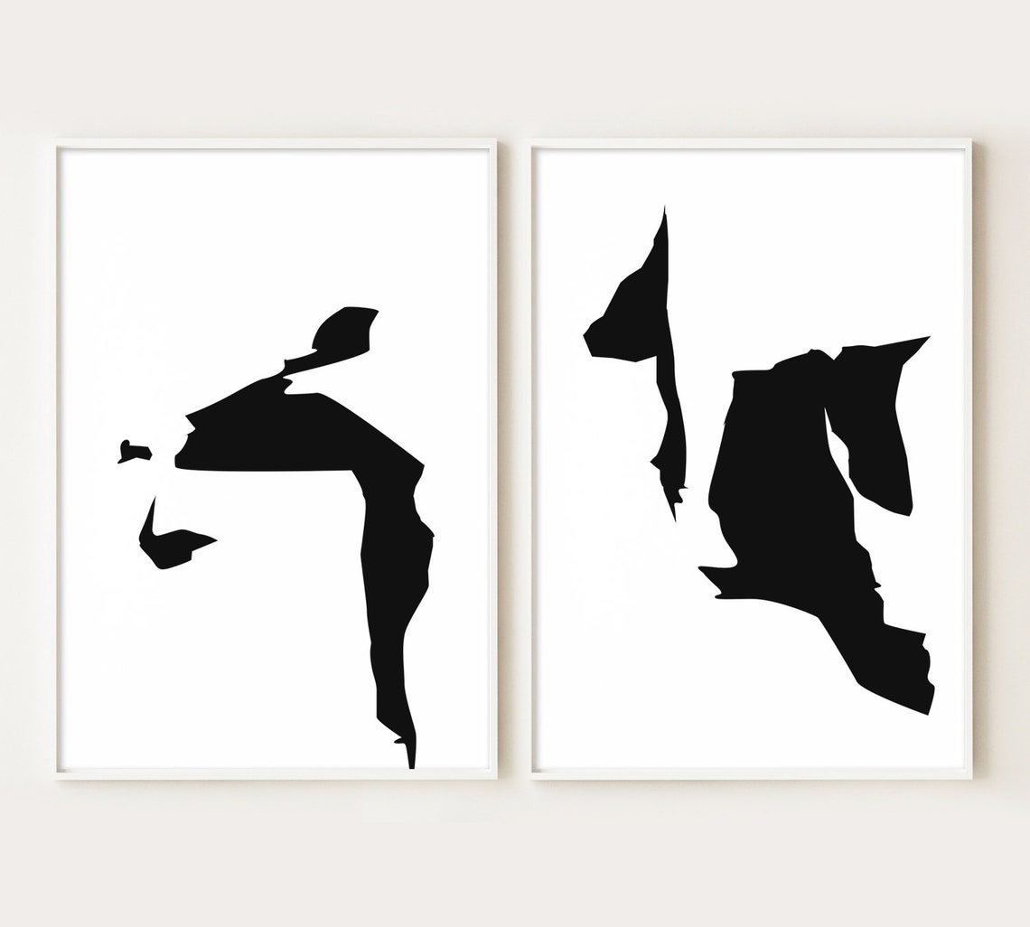 Black and White Wall Art Set of 2 Abstract Prints Abstract Etsy