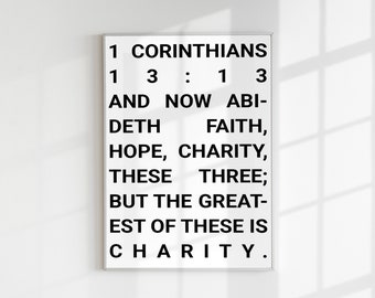 Printable Bible Verse '1 Corinthians 13:13' Wall Art - 5 Different Poster Sizes for Frames | Minimalist Christian Wall Decor Art