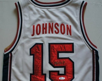 Magic Johnson autógrafo USA Dream Team Nike firmado Jersey Lakers COA Beckett camiseta dorada firmada