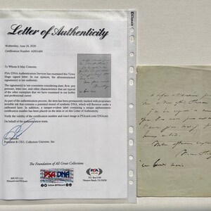 Pieza de colección exclusiva: carta manuscrita de Víctor Hugo de 1841 Autógrafo con certificado PSA COA Los Miserables