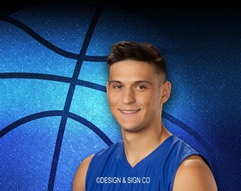 May include: A basketball player wearing a blue jersey with the word "Bluejays" and the number "22" on it. He is holding a basketball and smiling. The text "Ryan Haven Senior 2024" is at the bottom of the image.