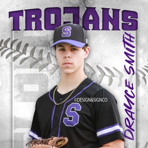 Plantilla de BANNER DE BÉISBOL-plantilla de póster deportivo para Photoshop-PSD Diseño de béisbol de 24x36 pulgadas para personas mayores-fondo gris-blanco