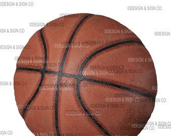 May include: A close-up of a brown basketball with black stitching. The ball has a textured surface and is slightly worn.