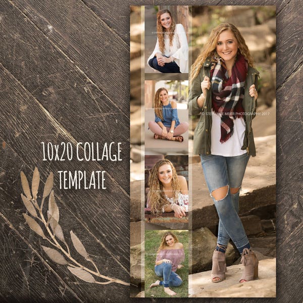 10X20 COLLAGE TEMPLATE Senior Collage, photographer template, newborn photo collage/Digital Download for Photoshop Horizontal or Vertical