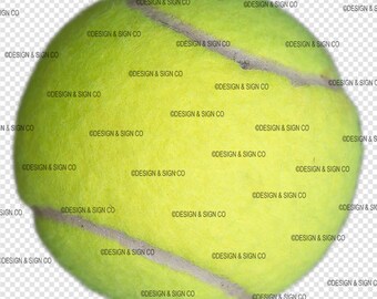 May include: A yellow tennis ball with white seams. The ball is slightly deflated and has a few scuff marks.