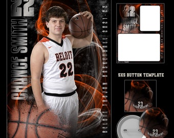 BASKETBALL Template Bundle- Photoshop digital design downloads-Includes 3 PSD files-banner template-memory mate-sports button template