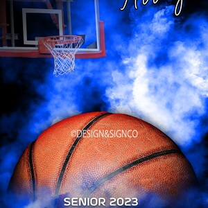May include: A basketball with blue smoke behind it. The basketball is in front of a basketball hoop. The text "GRAYCIN Arroyo" is at the top of the image. The text "SENIOR 2023 LADY LIONS basketball" is at the bottom of the image.