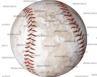 May include: A close-up of a worn, white baseball with red stitching. The ball is slightly dirty and has a few brown stains.