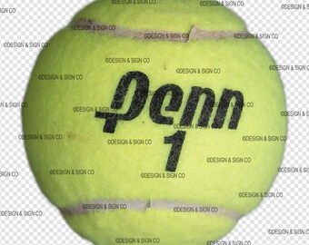 May include: A yellow tennis ball with the word "Penn" and the number "1" printed in black.