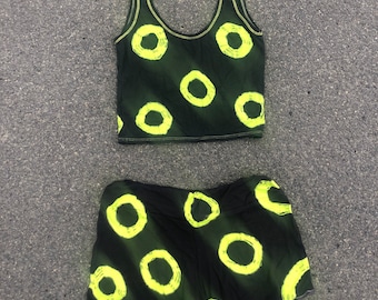 Beignet Phish -Ensemble short/crop de beignet fishman vert citron !