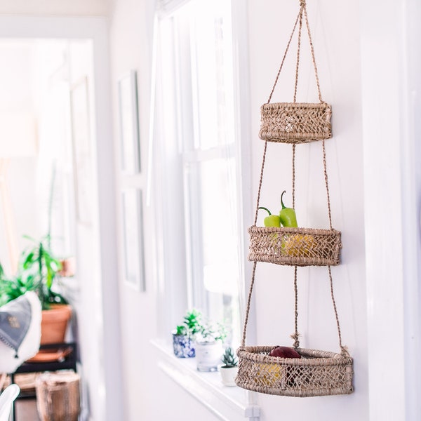 Hanging Fruit Basket- Hanging Kitchen Basket- Three Tiers Basket- Tiered Basket- Kitchen Storage Basket