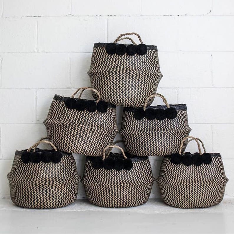FINAL SALE 30 off Raven Black Pom Basket Knitting Etsy