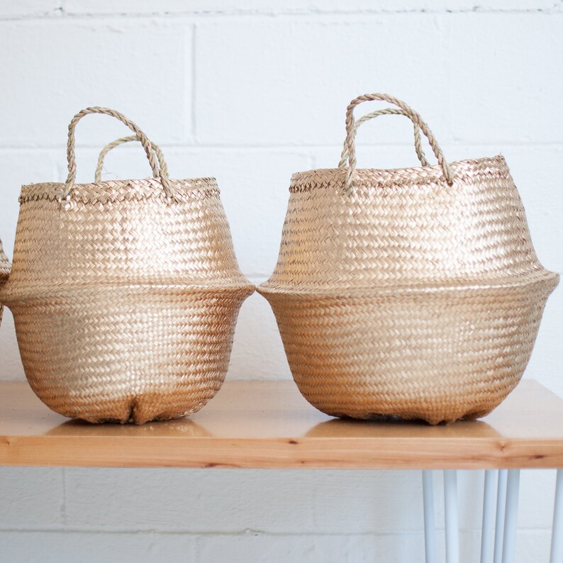 Yellow Gold Seagrass Belly Basket Belly Baskets Storage Etsy