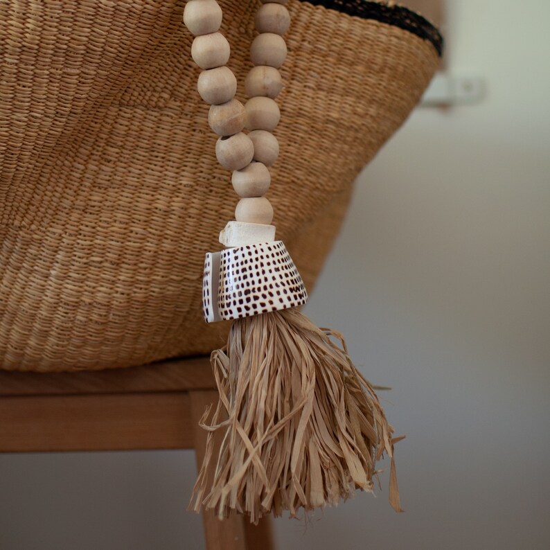 Raffia Tassel Raffia Necklace Wooden Bead Tassel Etsy