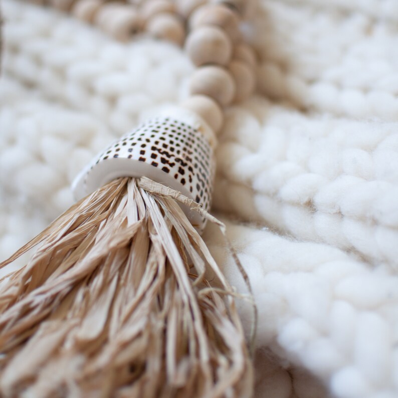 Raffia Tassel Raffia Necklace Wooden Bead Tassel Etsy