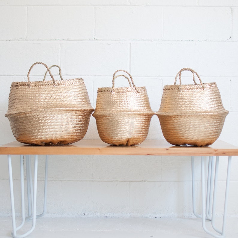 Yellow Gold Seagrass Belly Basket Belly Baskets Storage Etsy