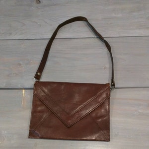 Vintage Leather Purse / over the shoulder bag, envelope clutch purse, shoulderbag, Dark Brown Purse, Tanito Boho Gift