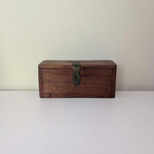 Antique Wooden Storage Chest : Trinket Box / Merchants Cash Chest Original Old Hand Crafted Hinged Brass Latch and Lid