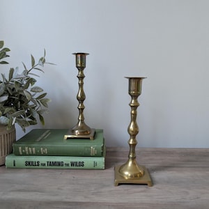 Brass Candle Holder Pair / Vintage Candlestick Holder Set Mid Century Modern